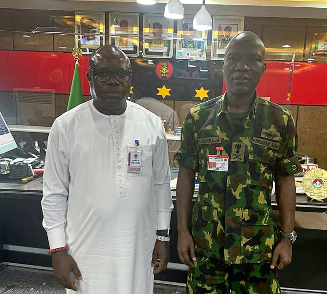 Chief Dennis Otuaro, PhD, with Chief of Army Staff, Lt. Gen. Taoreed Lagbaja, in Abuja.